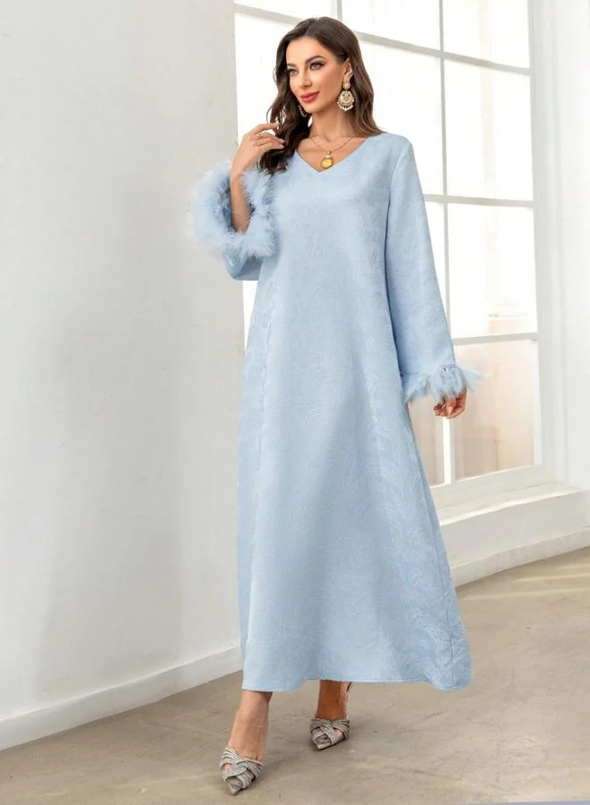 تايك تو جلابية جاكارة بأساور فرو صناعي